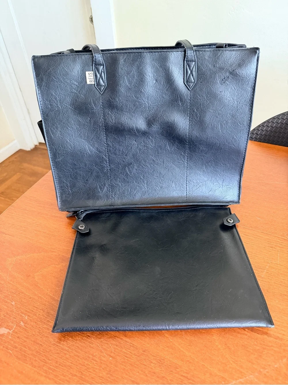 BEIS Black Structured Leather-Look Tote with Removable Pouch